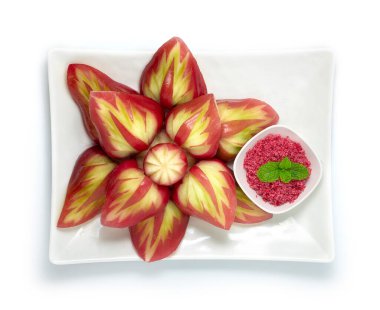 Rose Apple Fruit Break Yaprak Stili Tatlı Erik Şekeri Sosu Thai Fruit Sweet Lezzet Sağlıklı Diyet Yüksek Vitamin