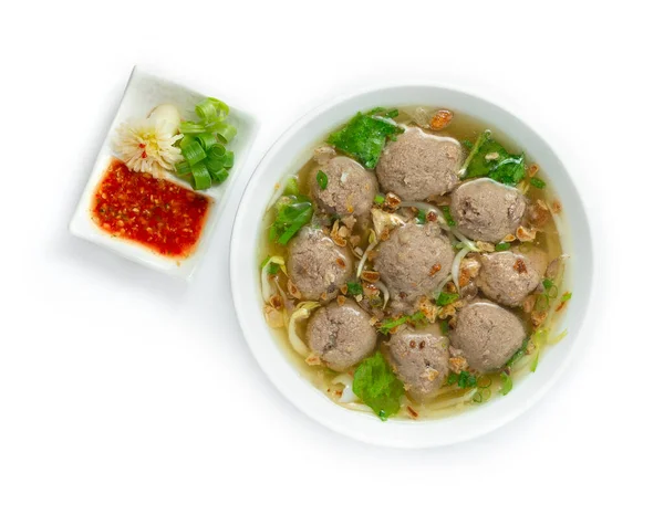 Almôndegas Bakso Com Sopa Servida Molho Pimenta Indonésia Estilo Alimentar — Fotografia de Stock