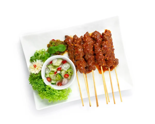 Carne Vacuno Satay Sate Daging Indonesia Comida Aperitivo Plato Fácil — Foto de Stock