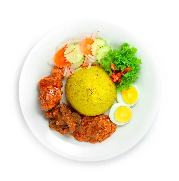 Nasi Tumpeng Mini Ayam Daging Riso Con Pollo Manzo Rendang — Foto Stock