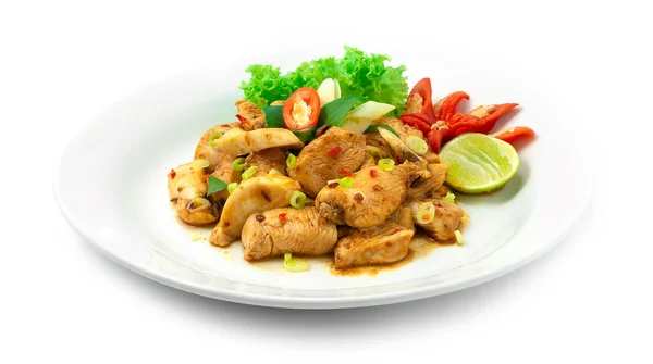 Ayam Pedas Tom Yum Sauce Gaya Hidangan Kering Fusi Makanan — Stok Foto