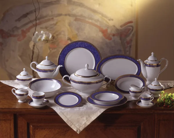 Set Piatti Decorati Ceramica Bianca — Foto Stock