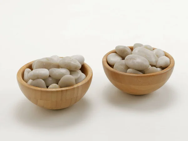 Tigelas Madeira Com Pedras — Fotografia de Stock