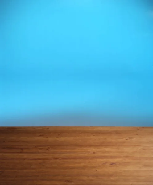 Fondo Azul Claro Con Suelo Madera — Foto de Stock