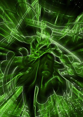 Zoro üç kılıcıyla saldırıyor.