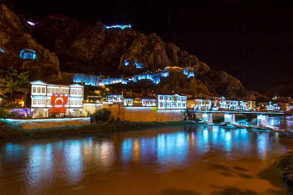 Amasya Turquía Agosto 2017 Viejas Casas Otomanas Torre Del Reloj — Foto de Stock