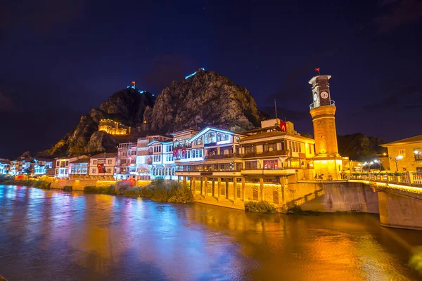 Amasya Turquía Agosto 2017 Viejas Casas Otomanas Torre Del Reloj — Foto de Stock