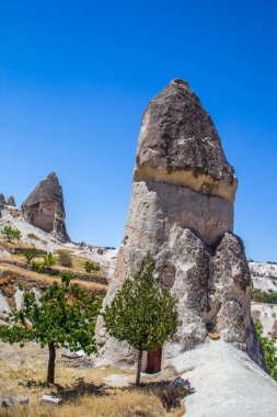 Türkiye 'de Kapadokya' da Goreme mağara kentinin günbatımının görüntüsü