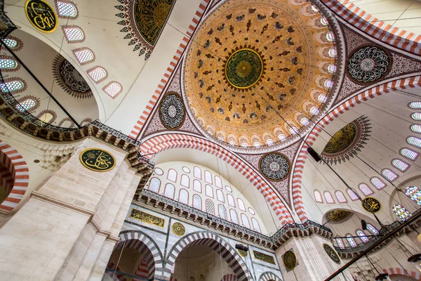 Istanbul Turquía Agosto 2016 Interior Mezquita Suleiman Suleymaniye Camii Una — Foto de Stock