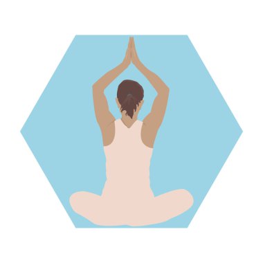 Yoga yapan insanlar, mavi arka planda farklı pozlar.