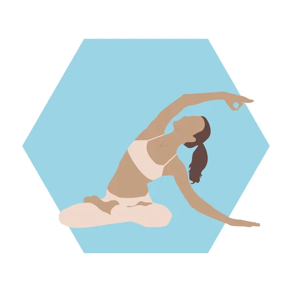 Yoga yapan insanlar, mavi arka planda farklı pozlar.