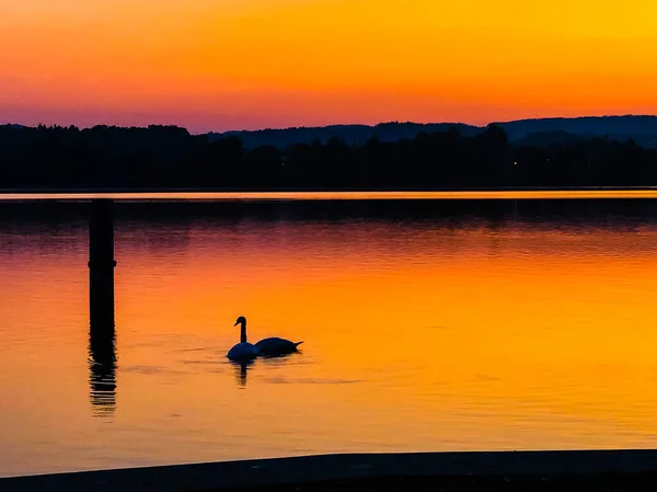 Gölün üzerinde gün doğumu 