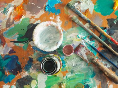 Fırça ve parlak yağlı-boya palet arka planı için