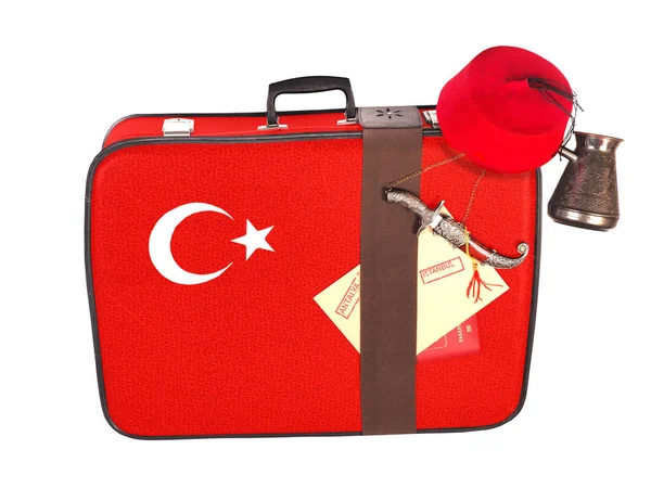 Maleta vintage con bandera turca — Foto de Stock