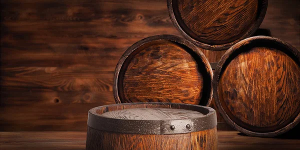 Rustic wooden barrel on a night background — Stock Photo, Image