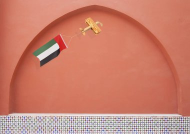 Ahşap rustik uçak ile ulusal bayrak Birleşik Arap Emirlikleri