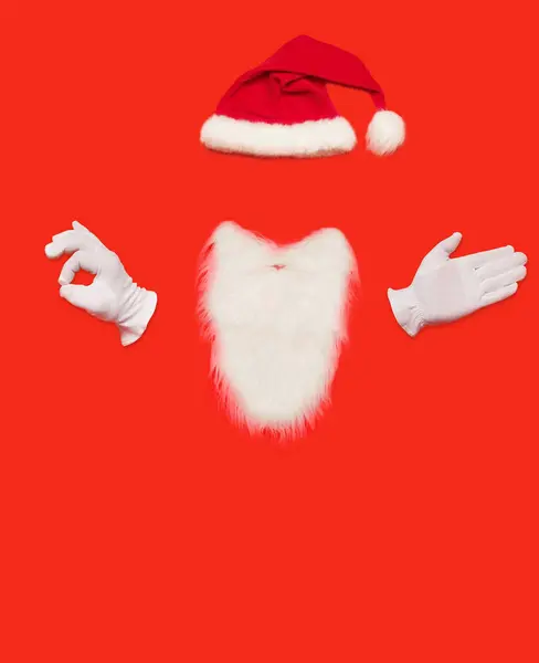 Santa Claus minimal concept. Red background. Christmas New Year flat lay. — 스톡 사진