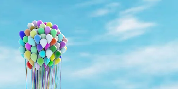 Huge Multi Colored Bunch Balloons Blue Sky Illustration — Stock Photo, Image