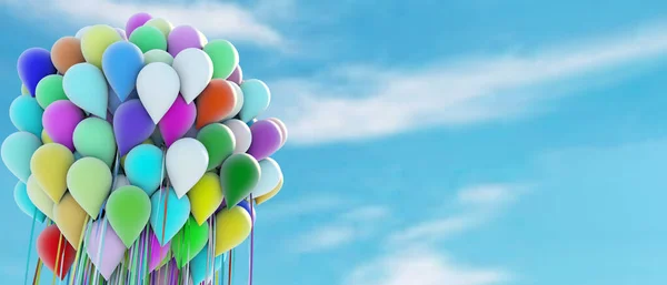 Huge Multi Colored Bunch Balloons Blue Sky Illustration — Stock Photo, Image