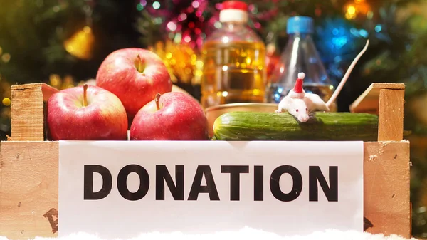 Santa Claus Box Food Christmas Donation Concept — Stock Photo, Image