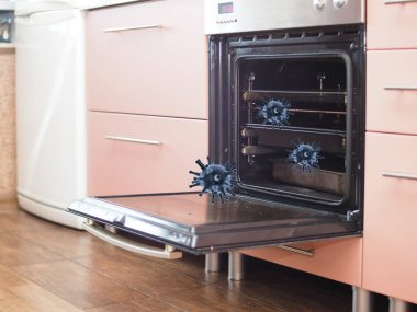 Mikrodalgada zararlı bakterilerin yayılması konsepti. 3d illüstrasyon