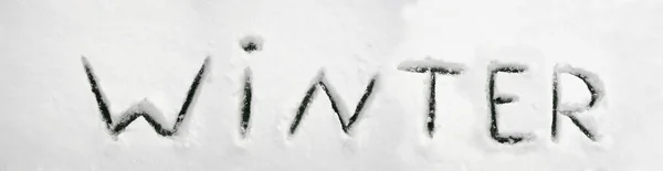 Texto Sobre Nieve Blanca Concepto Invierno — Foto de Stock