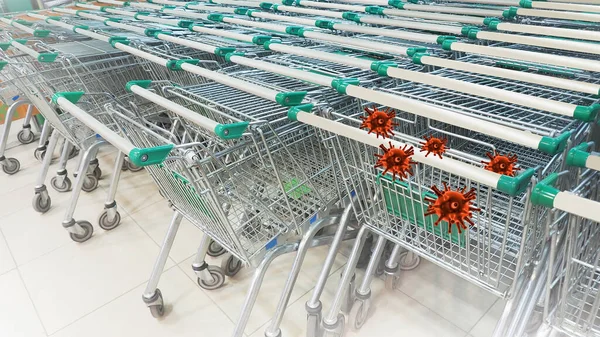 Carrinho Compras Uma Fonte Infecção Por Bactérias Vírus Ilustração — Fotografia de Stock