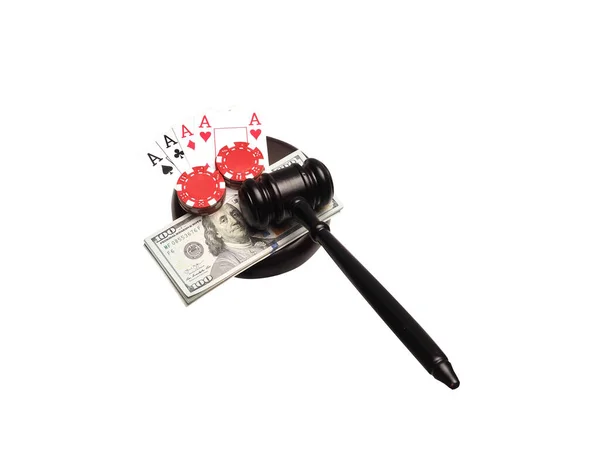 Judge Gavel Playing Cards Isolated White Background Gambling Law — Stock Photo, Image