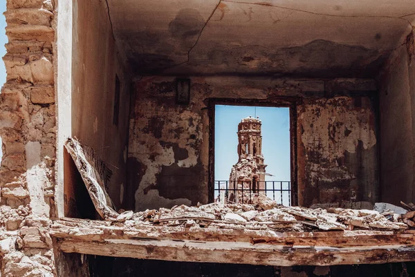 Άποψη Του Καμπαναριού Του Μοναστηριού Του San Agustin Στο Belchite — Φωτογραφία Αρχείου