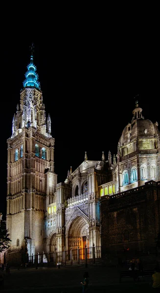 Beleuchtung Der Kathedrale Von Toledo Der Nacht — Stockfoto
