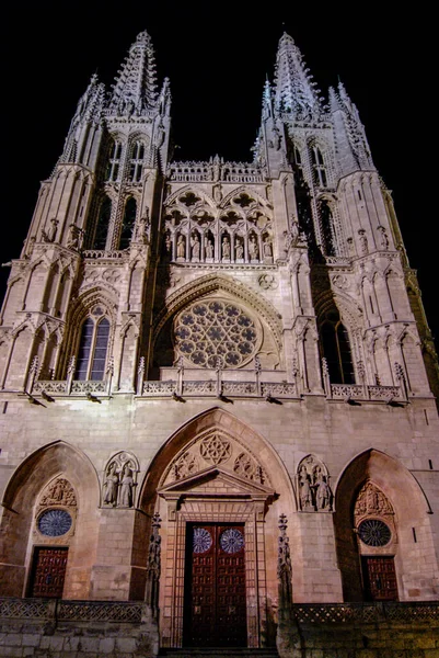 View Main Facade Burgos Cathedral Night — Stock Photo, Image