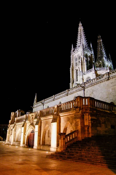 Side View Burgos Cathedral Night — Stock Photo, Image