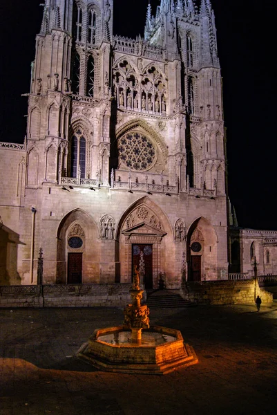View Main Facade Burgos Cathedral Night — Stock Photo, Image