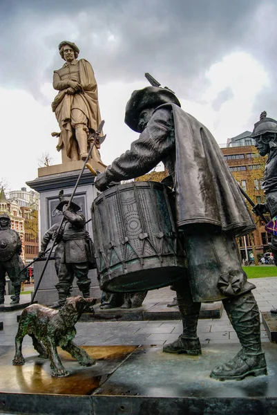 Rembrant Monument Rebrantplein Amsterdam — Stock Photo, Image