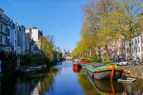 Amsterdam Canale Barche Vista — Foto Stock