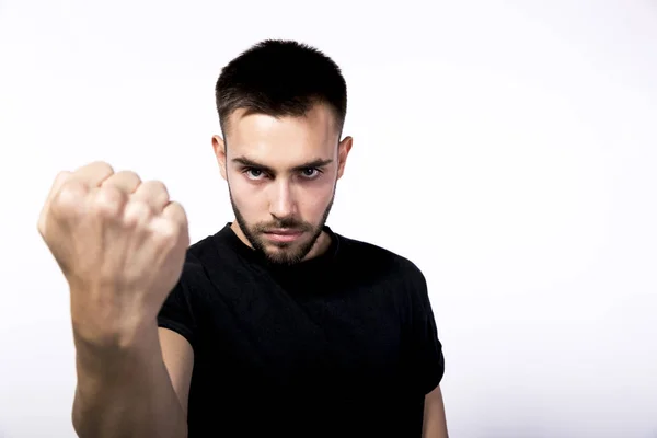 Handsome young brown-haired man with a small stylish beard and m — Stock Photo, Image