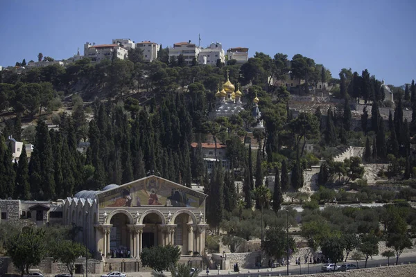 Интересный вид издалека на Елеонскую гору Иерусале — стоковое фото
