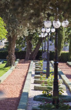 Farklı ağaç ve renkli çakıl yolları, güzel park olmak