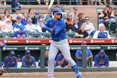 Javier Baez, Scottsdale, Arizona / Usa 'daki Scottsdale Stadyumu' ndaki Chicago Cubs takımının kısa oyuncusu. 10 Mart 2020.