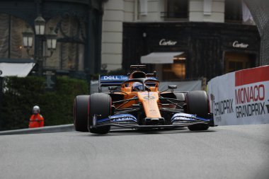 Monte Carlo, Monaco - 23th May , 2019. Carlos Sainz Jr. of McLaren F1 Team during practice for the F1 Grand Prix of Monaco clipart