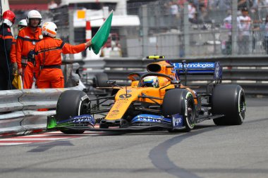 Monte Carlo, Monako - 25 Mayıs 2019. Lando Norrisof McLaren F1 takımı F1 Monako Grand Prix antrenmanı sırasında