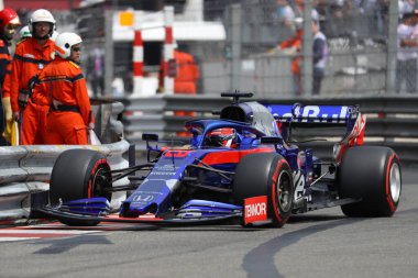 Monte Carlo, Monako - 25 Mayıs 2019. Monako F1 Grand Prix antrenmanı sırasında Red Bull Toro Rosso Honda 'dan Daniil Kvyat