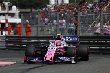Monte Carlo, Monako - 25 Mayıs 2019. Monako F1 Grand Prix antrenmanı sırasında SportPesa Racing Point F1 Takımı 'ndan Lance Stroll
