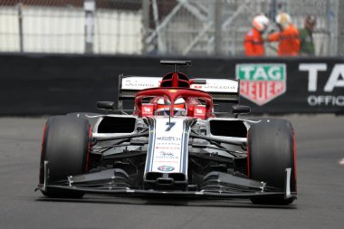 Monte Carlo, Monako - 25 Mayıs 2019. Monako F1 Grand Prix antrenmanı sırasında Alfa Romeo Racing 'den Kimi Raikkonen