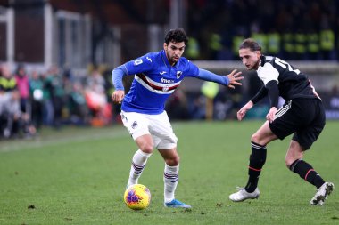 Cenova, İtalya. 18 Aralık 2019. İtalyan Serisi A. Uc Sampdoria Uc Sampdoria 'dan Juventus Fc Mehdi Leris' e karşı..   