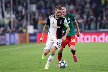 Torino, İtalya. 22 Ekim 2019. Uefa Şampiyonlar Ligi D Grubu. Juventus Fc, Lokomotiv Moskva 'ya karşı. Juventus FC 'den Leonardo Bonucci.   
