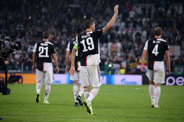 Torino, İtalya. 22 Ekim 2019. Uefa Şampiyonlar Ligi D Grubu. Juventus Fc, Lokomotiv Moskva 'ya karşı. Juventus FC 'den Leonardo Bonucci.   