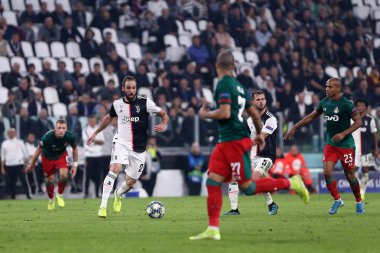 Torino, İtalya. 22 Ekim 2019. Uefa Şampiyonlar Ligi D Grubu. Juventus Fc, Lokomotiv Moskva 'ya karşı. Juventus FC 'den Gonzalo Higuain.   