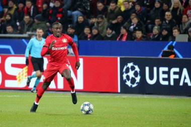Leverkusen, Almanya. 11 Aralık 2019. Uefa Şampiyonlar Ligi 2019-20 Grup D. Bayer Leverkusen 'den Moussa Diaby..