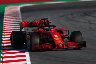 Barselona, İspanya. 20 Şubat 2020. Formula 1 sezon öncesi testi. Scuderia Ferrari 'den Sebastian Vettel F1 Kış Testi' nin ikinci gününde